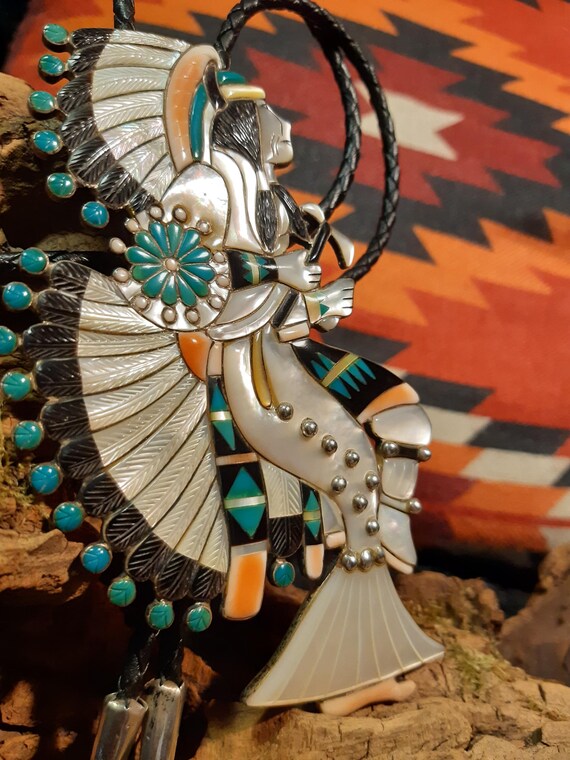 Large exceptional Bolo Tie, Eagle Dancer, Eddie B… - image 7