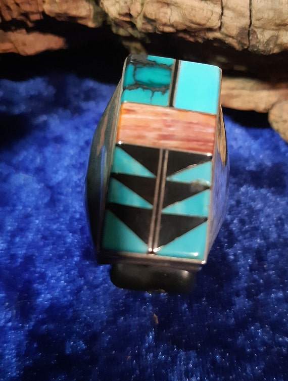 Multistone Zuni Men's Ring, Turquoise, Spiny Oyst… - image 3