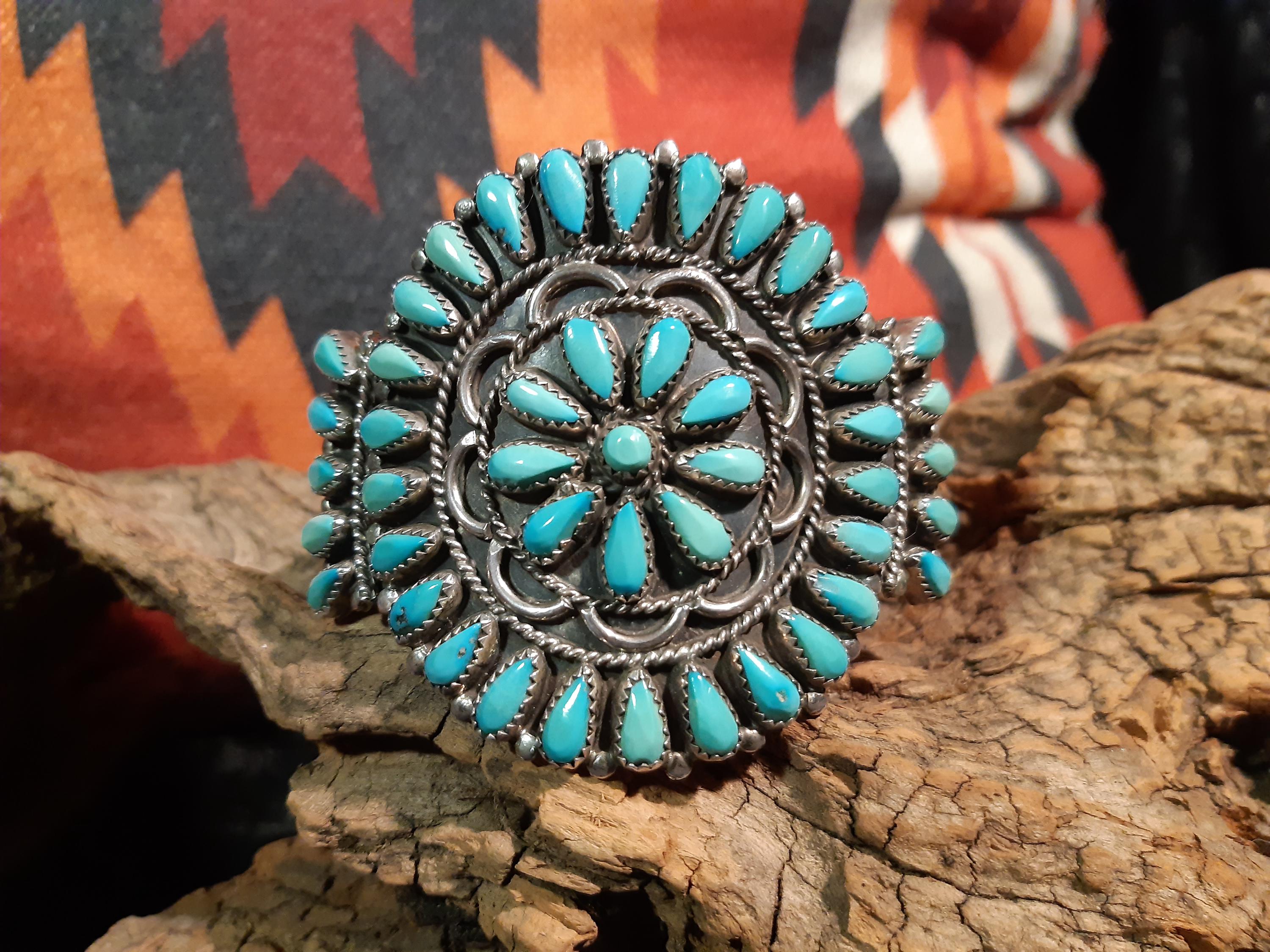 Indian Bangle Cluster, Navajo, Old Pawn, 46 Turquoises, Signed PJ