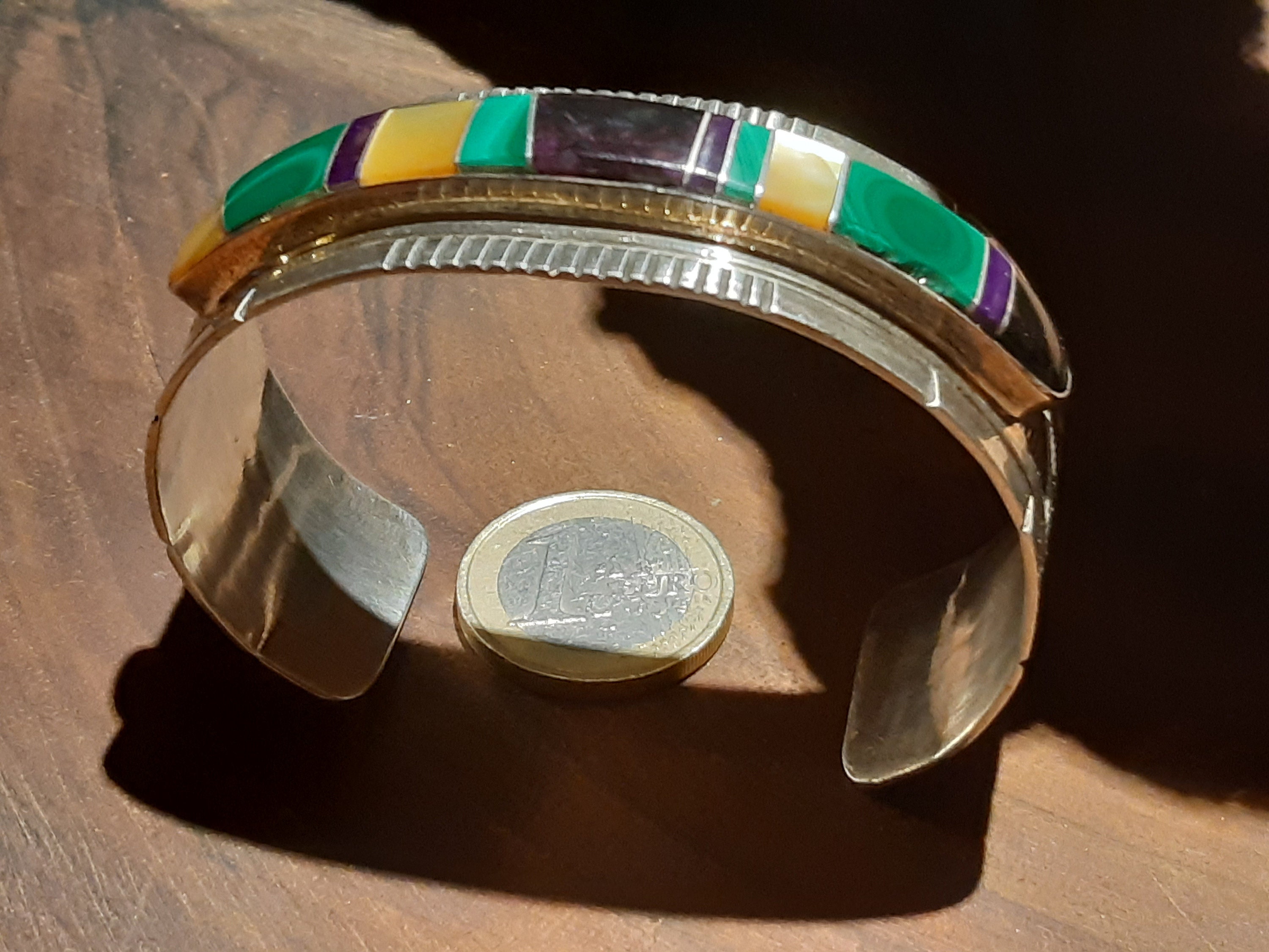 Zuni Indian Bangle, 925 Sterling Silver, Multistone, Stone Zuni Indian Bangle, 925 Sterling Silver, Multistone, Stone