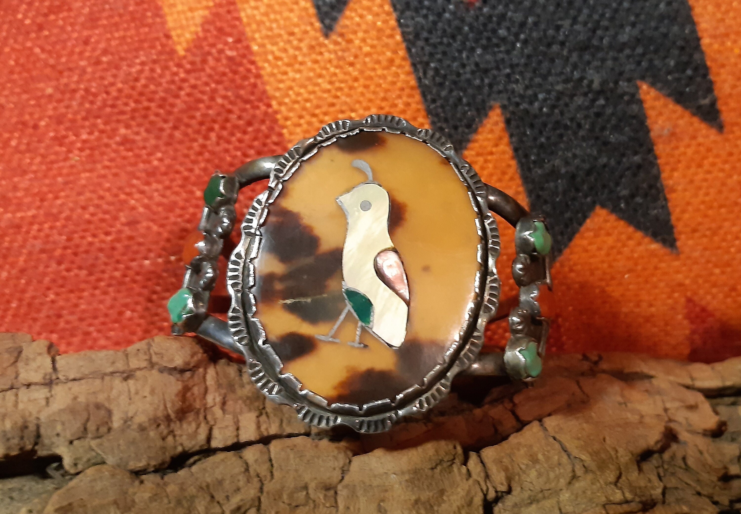 Dainty Bangle, Ladies, Zuni, Old Pawn, Gambels Quail, Quail Stone