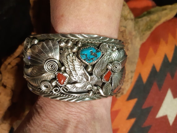 Rare Soaring Eagle Gold Sterling Silver Vintage Native American Jewelry Navajo Bracelet Cuff Rare Soaring Eagle Gold Sterling Silver Vintage Native American Jewelry Navajo Bracelet Cuff