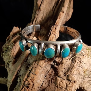 Bracelet jonc Navajo, unisexe, argent sterling 925, 5 pierres turquoise, 37,7 g