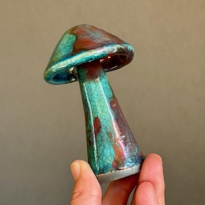 Cerámica Raku brillante metálica arcoíris turquesa azul craquelada esmaltada aurora seta mágica ~ ¡Cerámica de estudio hecha a mano!
