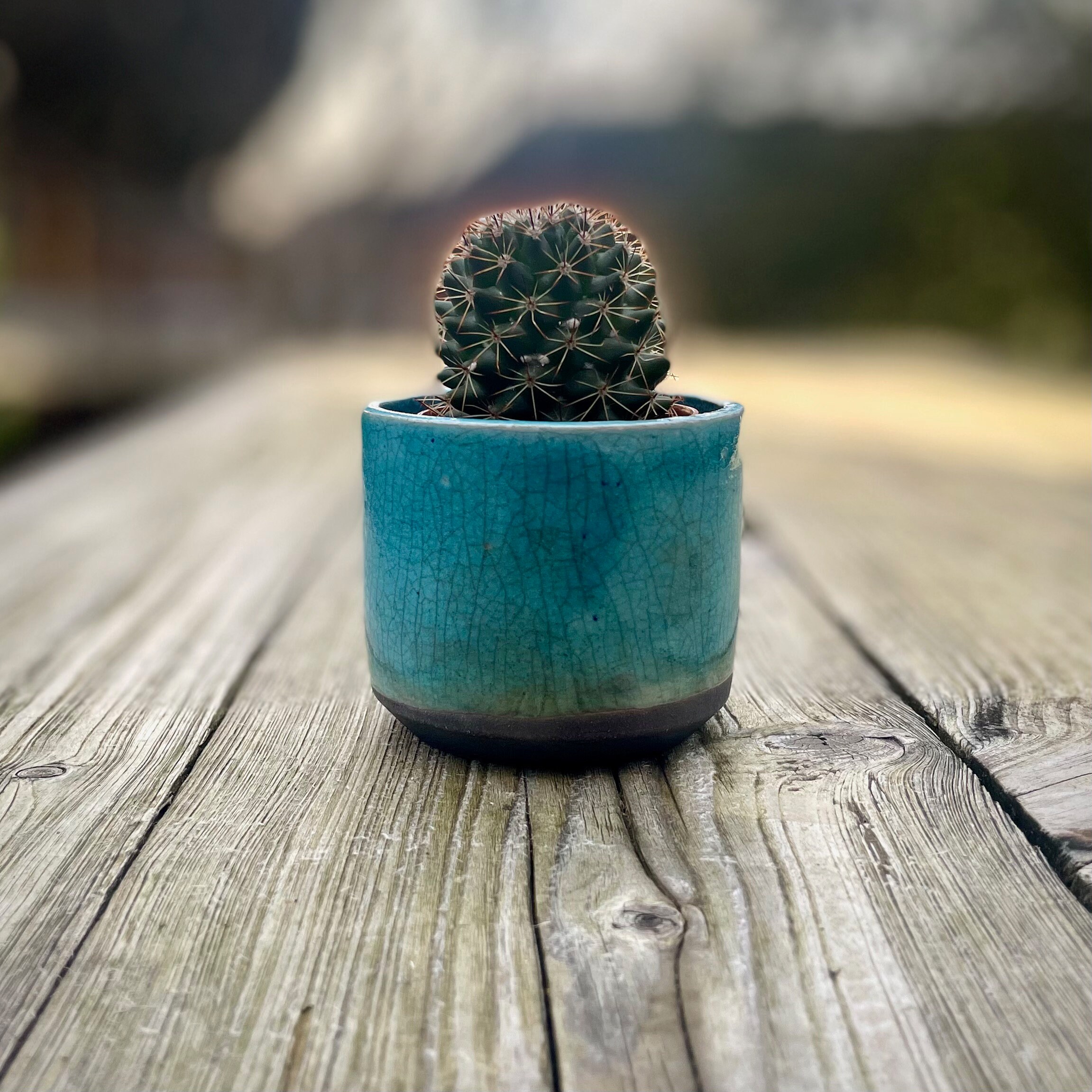 Raku Fired Blue Crackle Glaze Small Ceramic Miniature Tiny