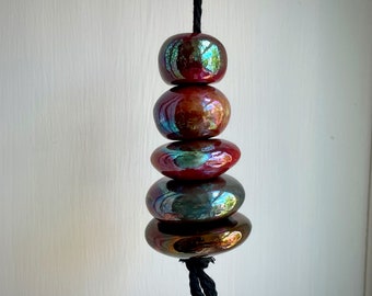 Chunky Ceramic Raku Fired Shiny Metallic Red Lustre Crackle Glaze Beads ~ Light Pull/Hanger/Decoration ~ Handmade Studio Pottery!