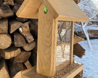 Bird Feeder 12.2x10.2”, Wooden Bird feeder, Gift Wood, Handmade Oak Feeder, Hanging bird feeder, Feeder in garden