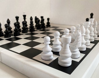 Black&white chess set Laconic chess pieces Wooden chess set Chess Set Wood carving chess pieces, Chess pieces set, Handmade wooden chess set