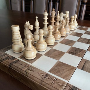 Elegant Wooden chess set, Wooden chess pieces, Chess Set Wood carving chess pieces, Chess pieces set, Handmade wooden chess set