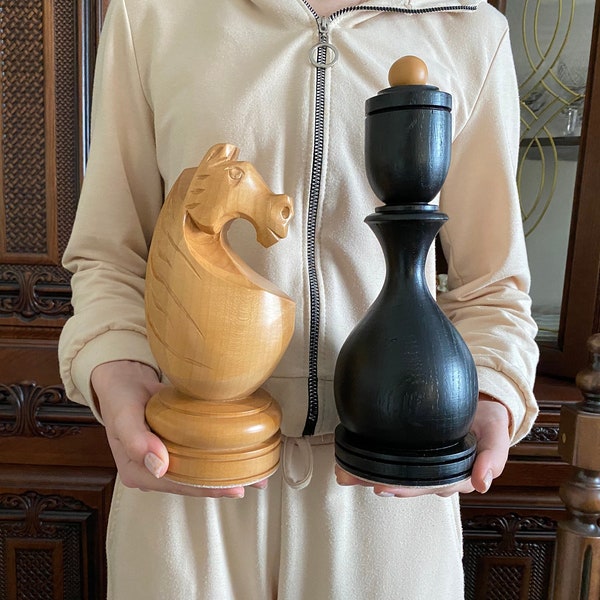 XXL Wooden Chess Pieces: Large 3D Chess Set, 12.2" King