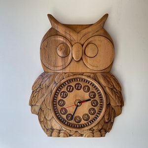 Owl Wooden wall clock Kids clock Relief carved clock Wall clock Large Clock Unique Contemporary clock image 1