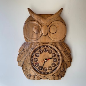 Owl Wooden wall clock Kids clock Relief carved clock Wall clock Large Clock Unique Contemporary clock
