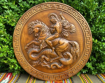 Saint George and the Dragon icon Religious icon Wooden carved religious wall art Religious christian gift Orthodox icon Wood carving