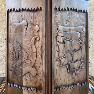Luxury Walnut Backgammon Set: Carved Wooden Board, Travel Game