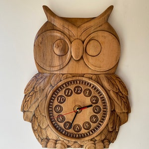 Owl Wooden wall clock Kids clock Relief carved clock Wall clock Large Clock Unique Contemporary clock image 5