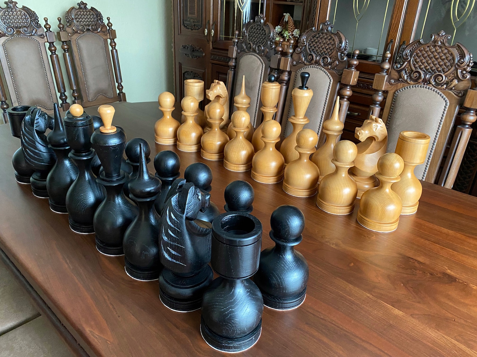 XXL Chess Pieces Large Chess Pieces Set Wooden Chess Big Etsy UK