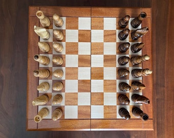 Mahogany unique chess board, Folding chess board, Wooden chess set, Travel chess board, Handmade chess board, Unique Set, Folding Board