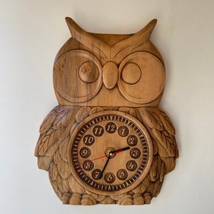 Owl Wooden wall clock Kids clock Relief carved clock Wall clock Large Clock Unique Contemporary clock image 3