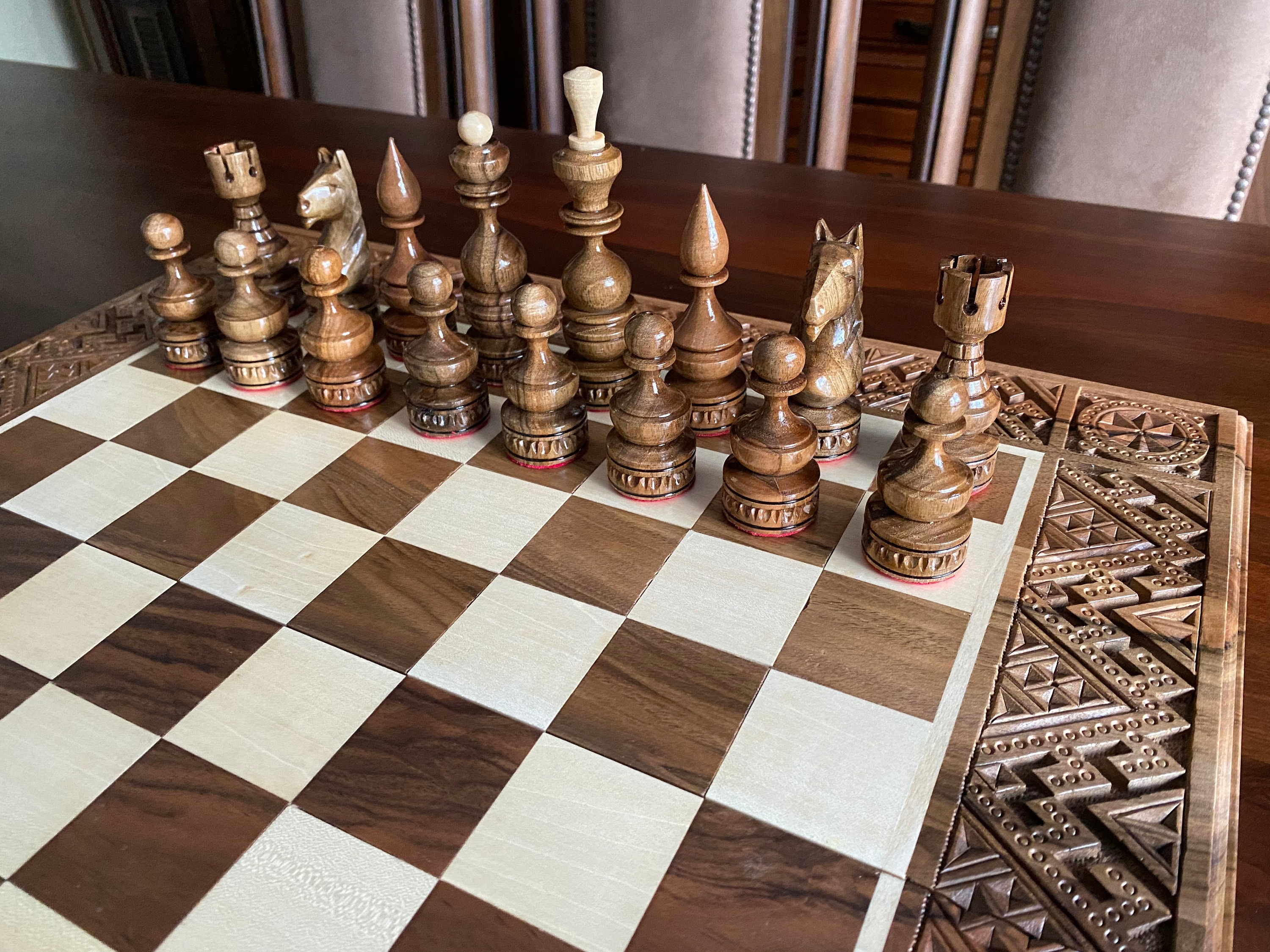 Large Wooden Chess Set: Handcrafted Backgammon Checkers Board - Etsy
