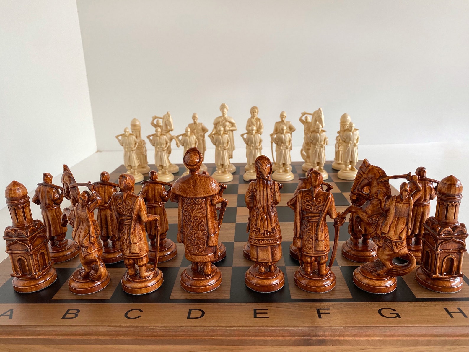 Wooden Chess Pieces Original Chess Pieces Wood Carving Chess Etsy