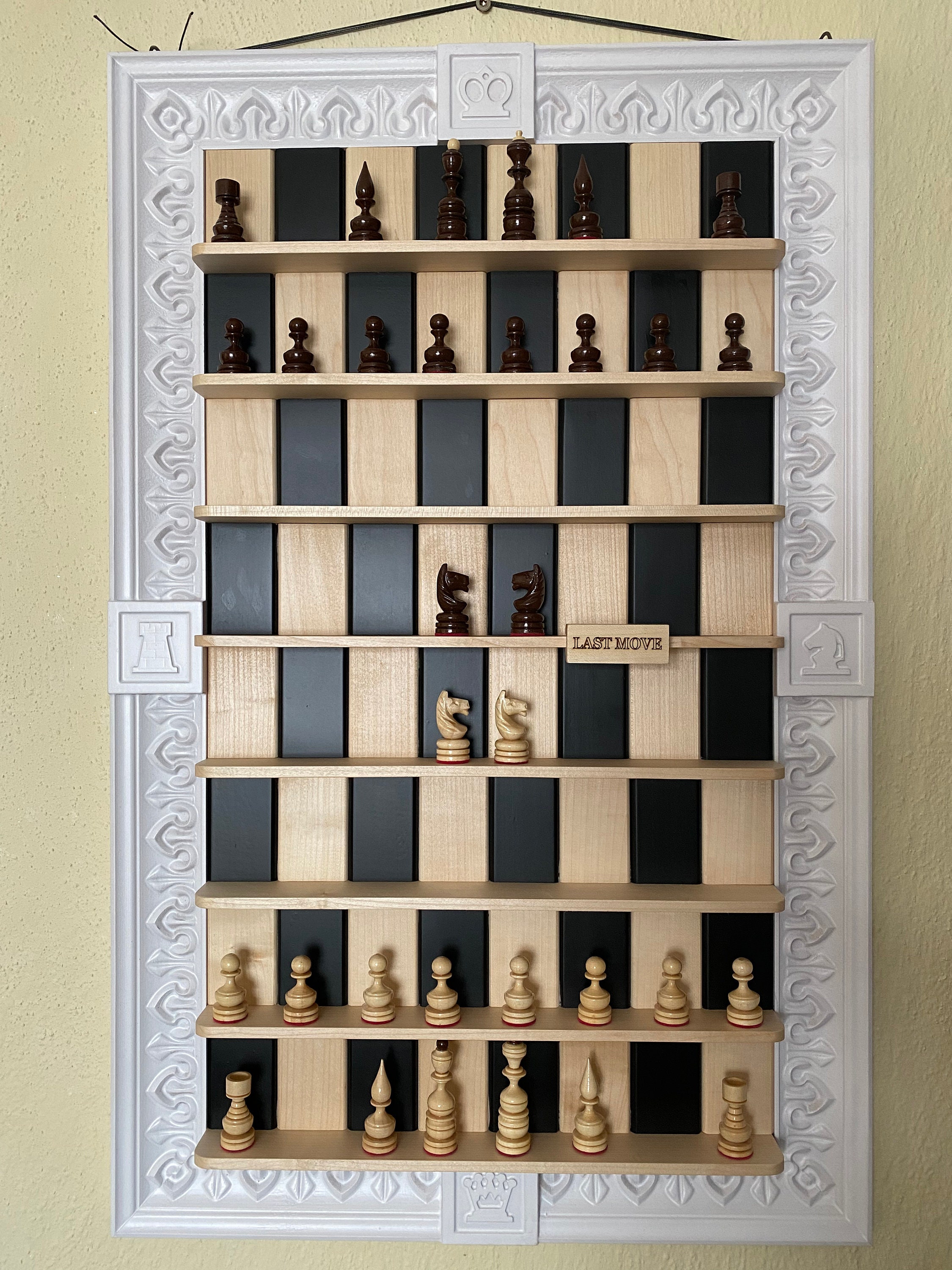 White Vertical Chess Set Carved Chess Board With Option for Chess