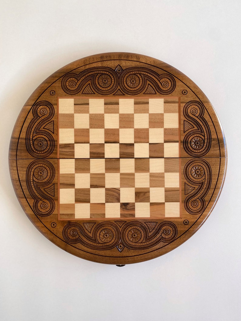 Round Chess Set Wooden Chess Game Handmade Chess Board - Etsy