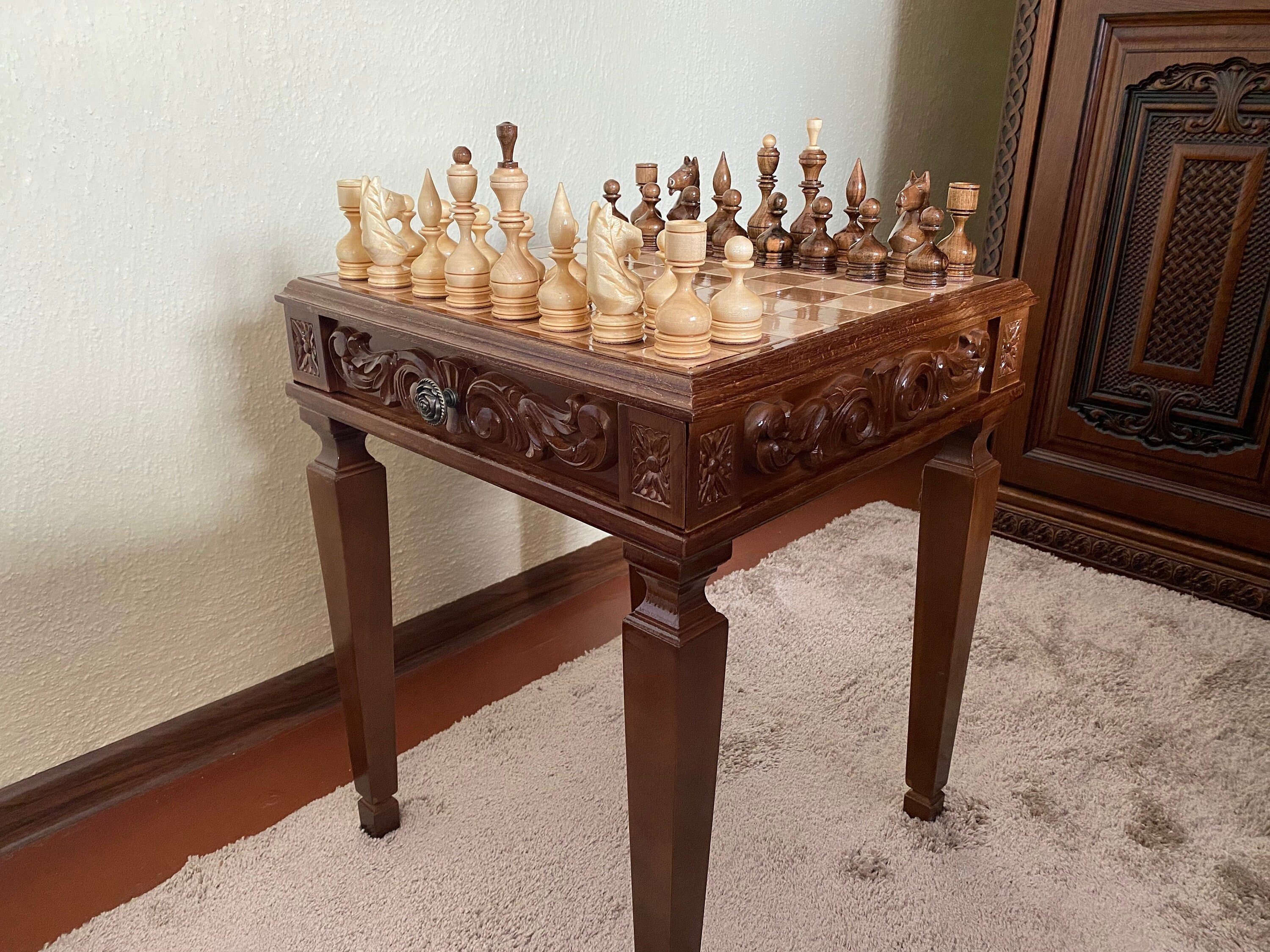Vintage Custom Chess Board Drum Game Table with Two Game Chairs – Standpipe  Antiques