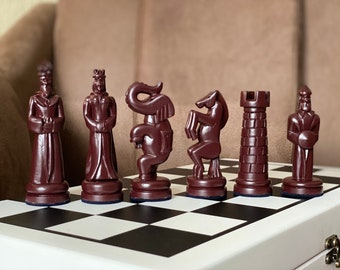 Handmade wooden chess pieces, Wooden chess set, Chess Set Wood carving chess pieces, Chess pieces set, Handmade wooden chess set