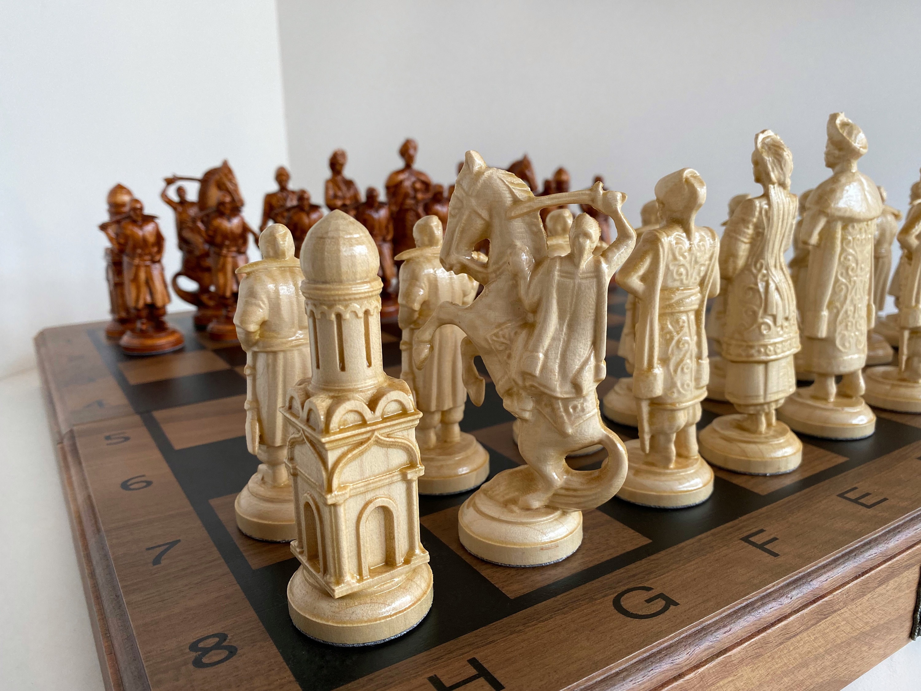 Wooden chess pieces Original chess pieces Wood carving chess Etsy