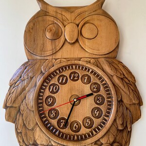 Owl Wooden wall clock Kids clock Relief carved clock Wall clock Large Clock Unique Contemporary clock image 4