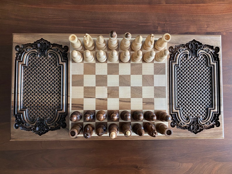 Large Carved Walnut Chess and Backgammon Set - Etsy