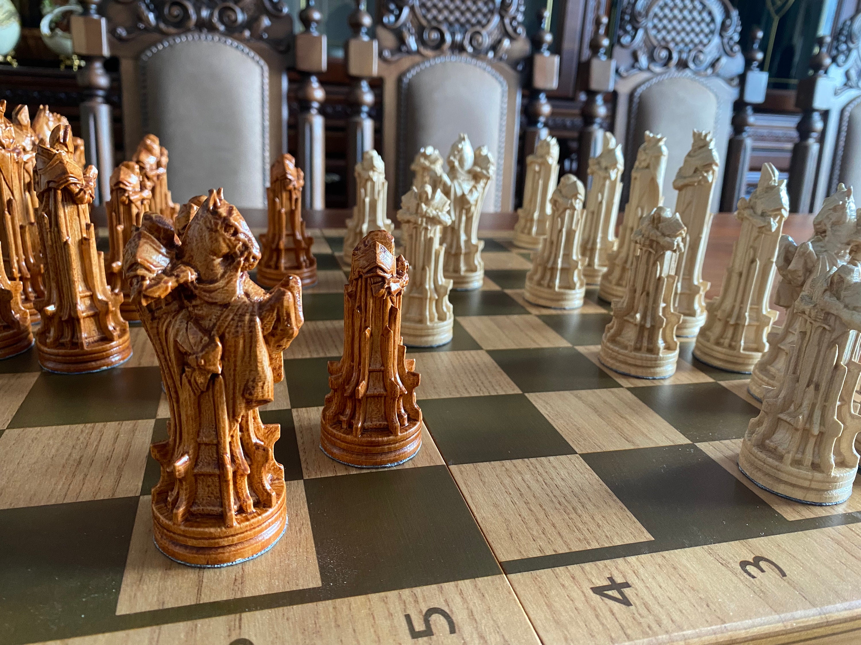 Wooden Chess Pieces palladin, Original Chess Pieces, Wood Carving