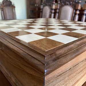 Chess board with drawer for storage chess pieces, Wooden hand crafted chess set, Unique gift