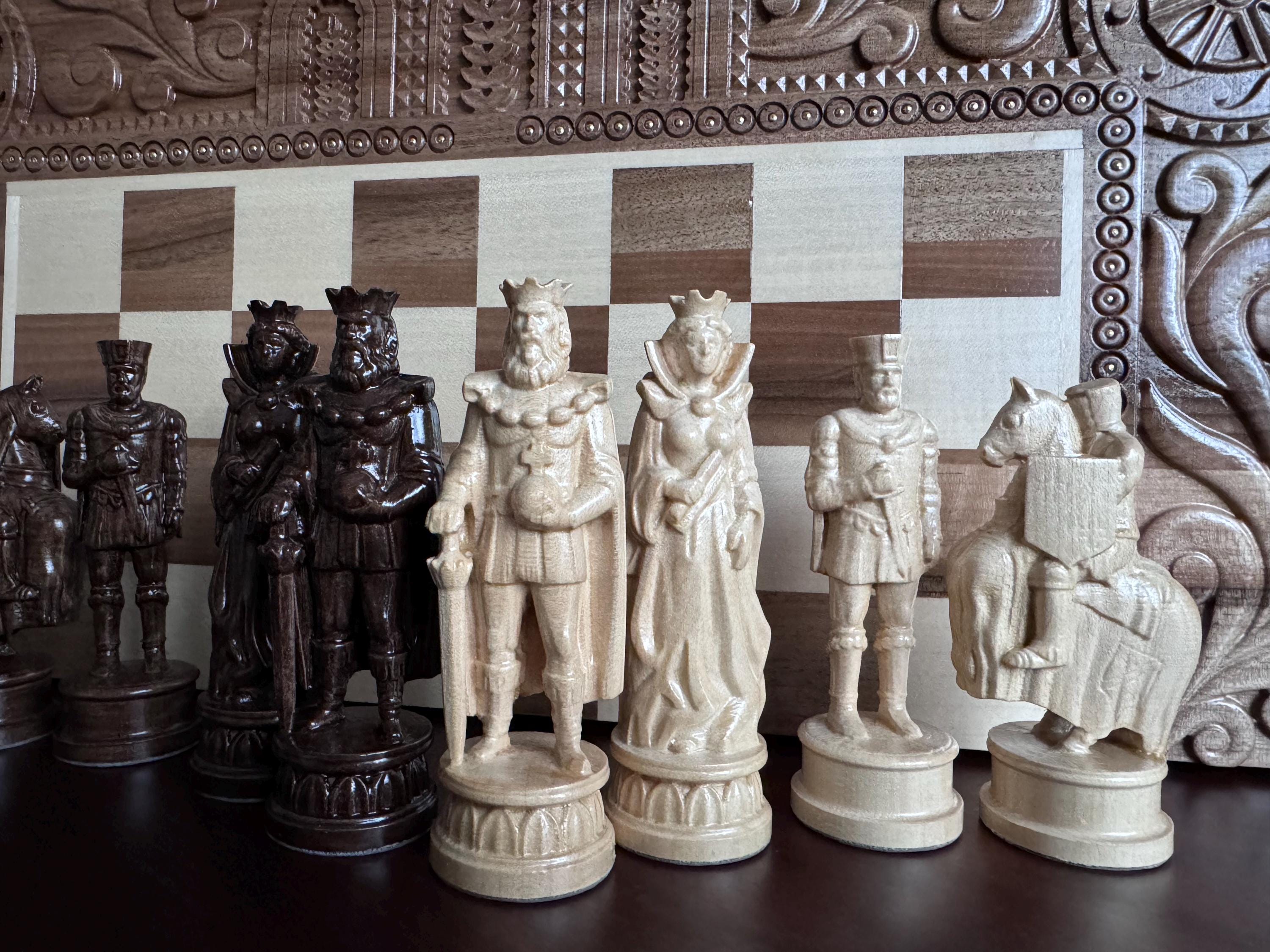 中世の騎士の木彫りチェス駒セット - Etsy 日本