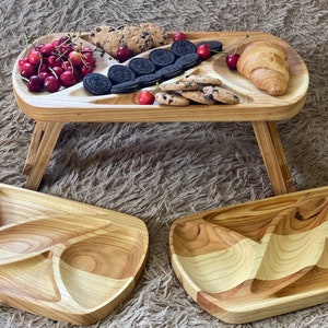 Serving wooden platters, Folding serving tray, Wooden platters, Bed breakfast table, Serving tray, Snack Tray, Home decor Table +2 tray