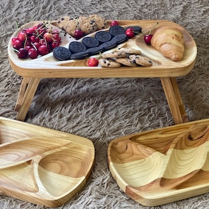 Serving wooden platters, Folding serving tray, Wooden platters, Bed breakfast table, Serving tray, Snack Tray, Home decor Table +2 tray