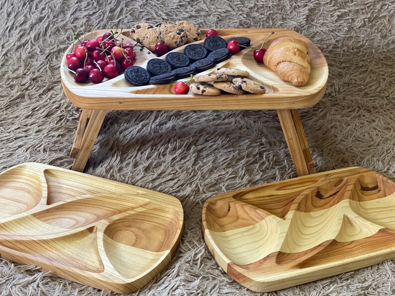 Serving wooden platters, Folding serving tray, Wooden platters, Bed breakfast table, Serving tray, Snack Tray, Home decor Table +2 tray