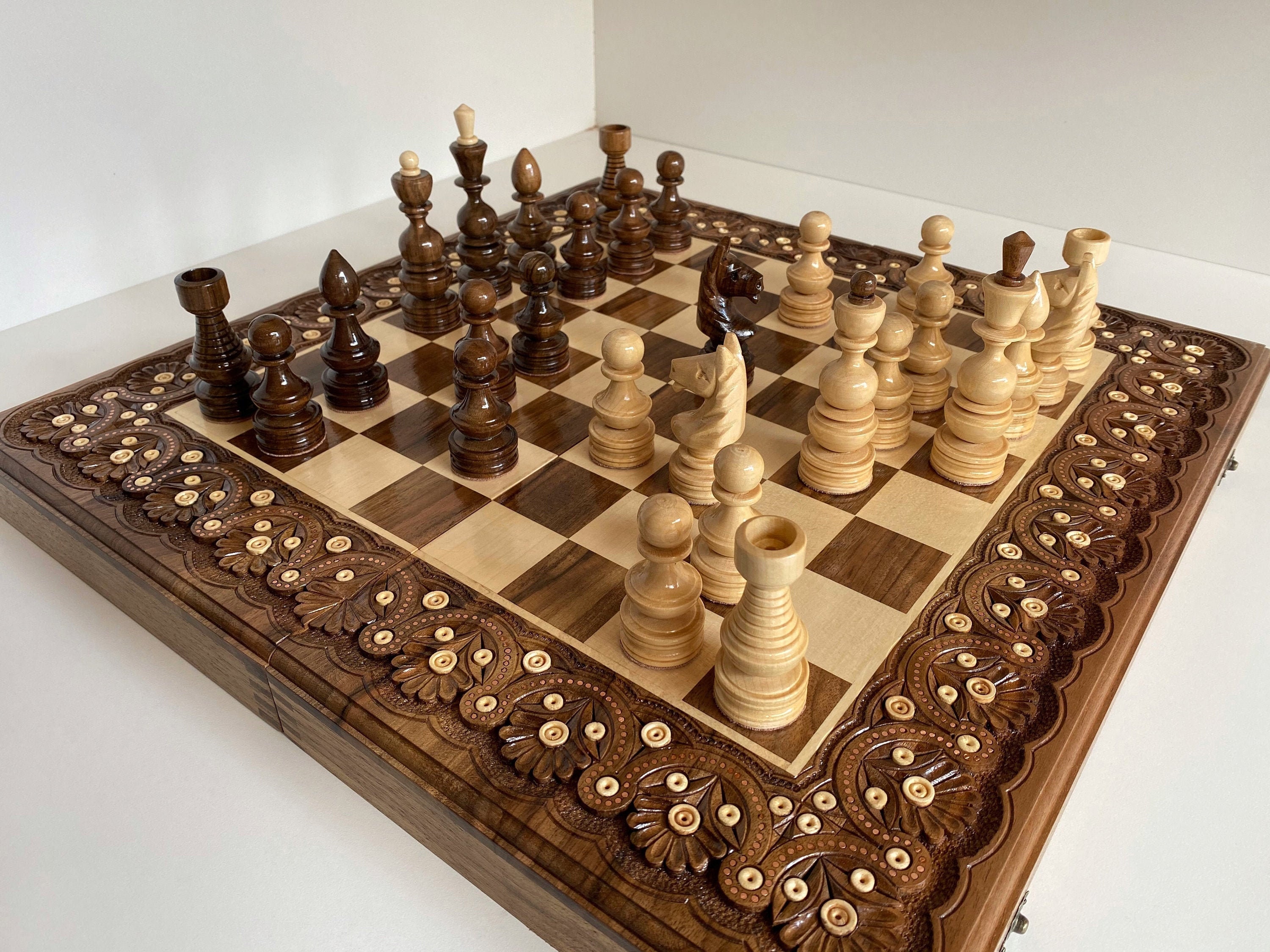 Large Wooden Chess Set Chess Backgammon Chess Set With Storage - Etsy