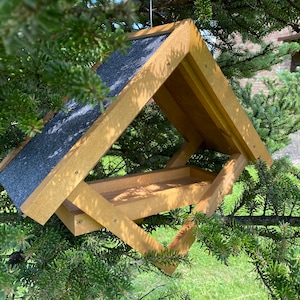 Large bird feeder 19.7x17.4x7.9” Bird Feeder, Wooden Bird feeder, Gift Wood, Handmade Oak Feeder, Hanging bird feeder, Feeder in garden