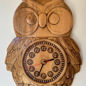 Owl Wooden wall clock Kids clock Relief carved clock Wall clock Large Clock Unique Contemporary clock image 7