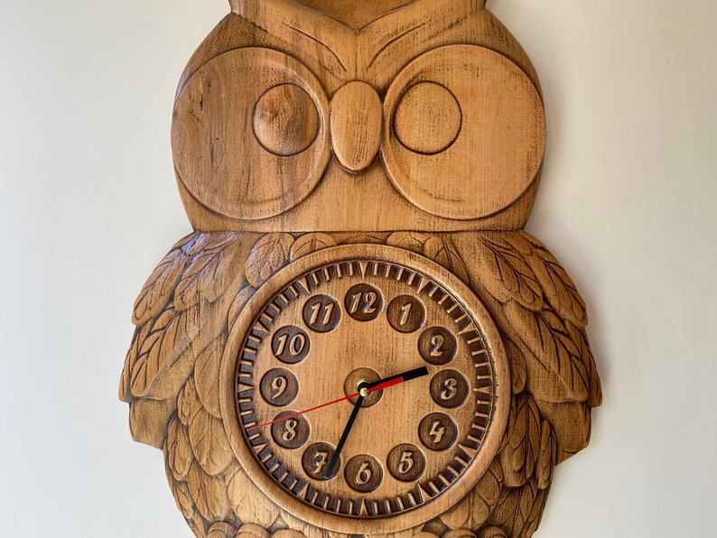 Owl Wooden wall clock Kids clock Relief carved clock Wall clock Large Clock Unique Contemporary clock image 7