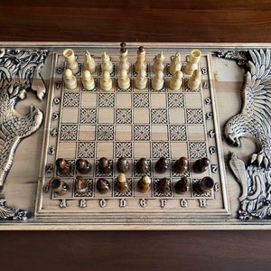Luxury chess set “Eagle”, Wooden Chess Board with Chess Pieces, Original chess board, Wood carving chess, Carved chess set, Unique chess