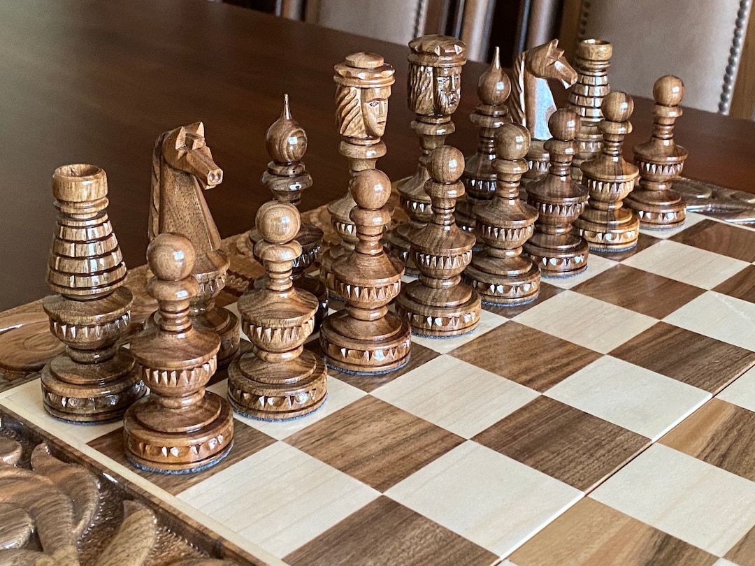 Handmade Carved Wooden Chess Pieces Set With Storage - Etsy