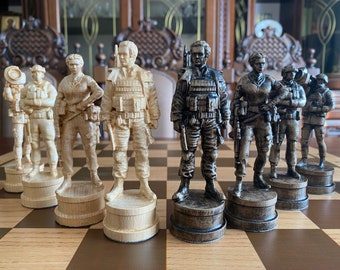 NEW “Ukrainian army” wooden chess pieces, Taras Shevchenko & Lesya Ukrainka, Carved chess pieces set, Chess set with storage
