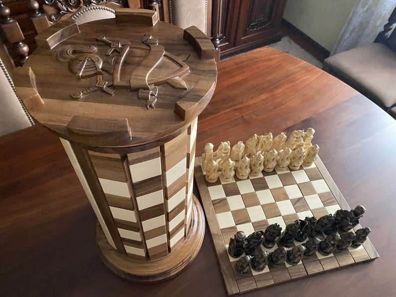 Medieval Chess Set: Foldable Chess Board With Castle Tower Storage ...