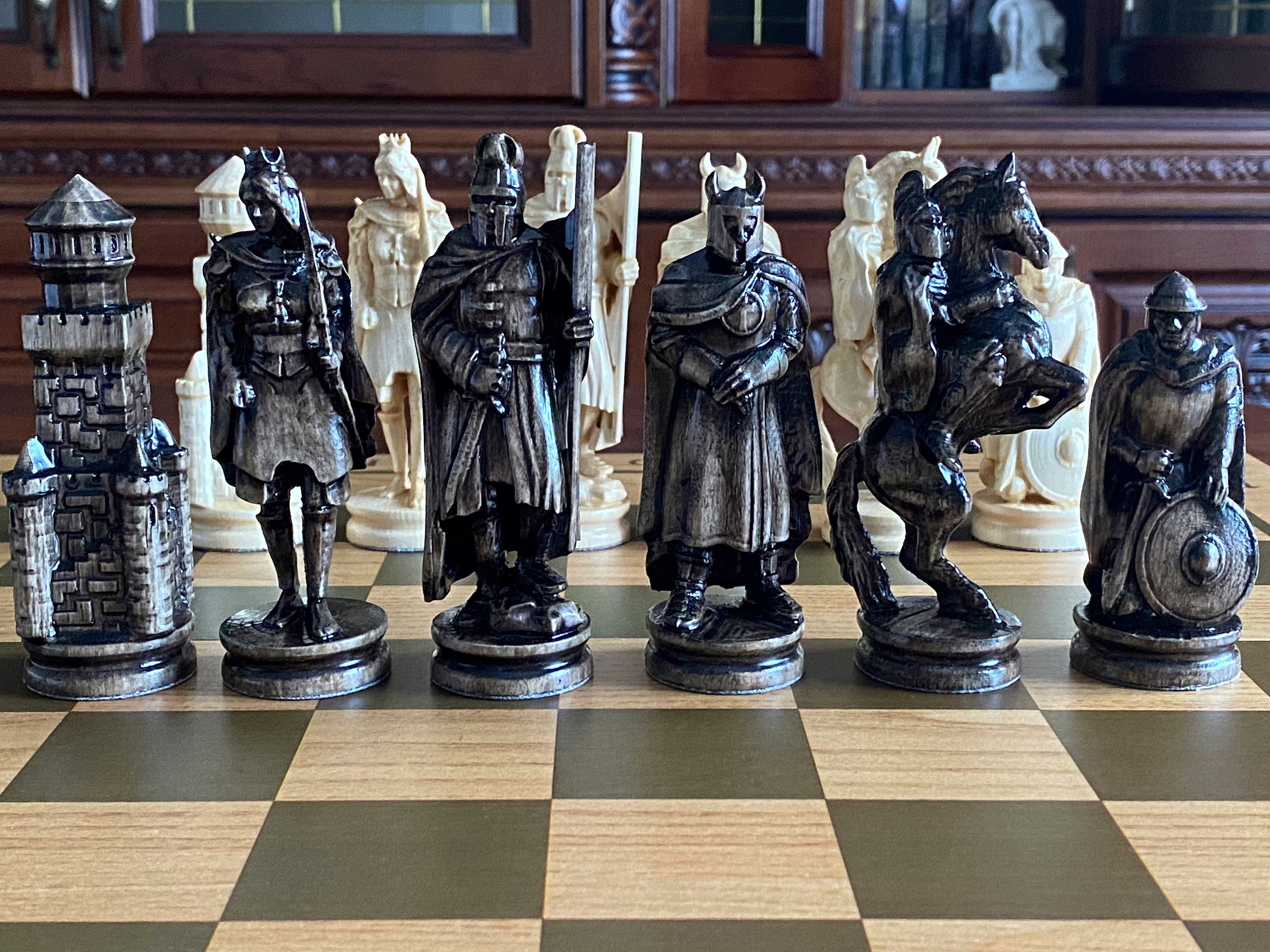 Medieval Wooden Chess Pieces Original Chess Pieces Wood Etsy UK