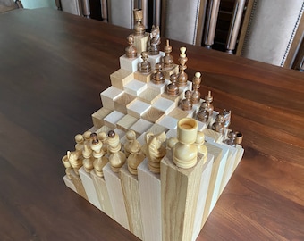 3D Chess set Wooden chess set Chess Original chess set Checkers Large chess set wood Handmade chess board Wooden chess board