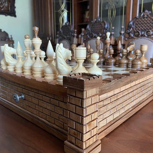 Hand carved Castle Chess Board, Handmade Chess board, Luxury chess set, Wooden Handcarved chess