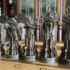 Black “Palladin”, Original chess pieces, Wood carving chess pieces, Carved chess pieces set, Chess set with storage