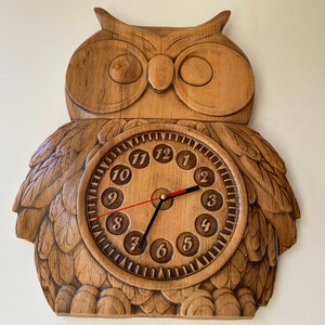 Owl Wooden wall clock Kids clock Relief carved clock Wall clock Large Clock Unique Contemporary clock image 8